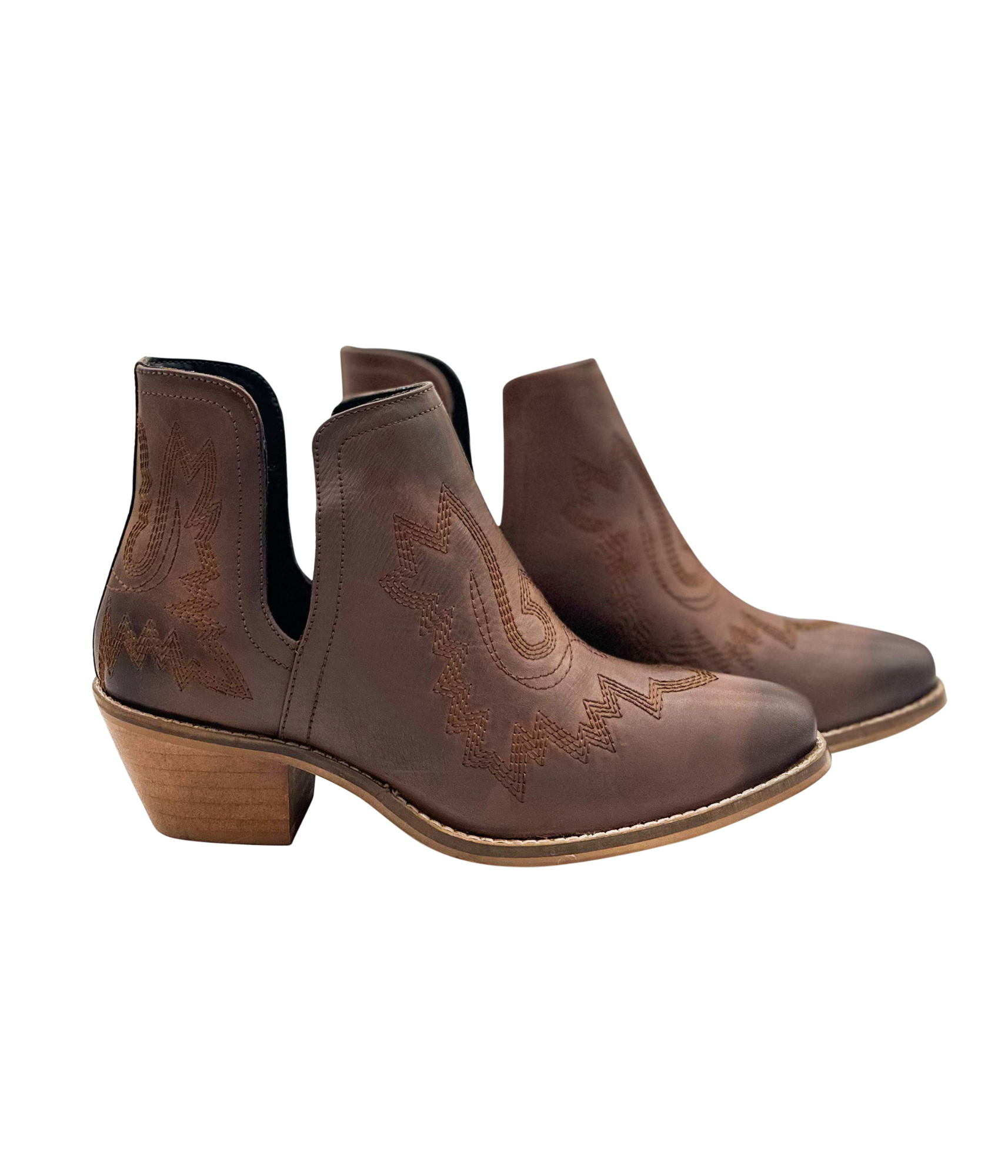 Kickin Booties Brown Western Embroidered Leather Booties Naughty Monkey
